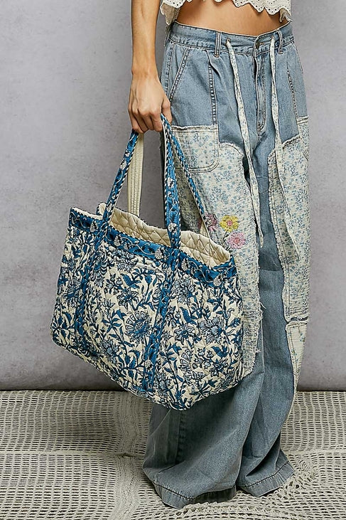 BOHEMIAN FLORAL PRINT TOTE BAG
