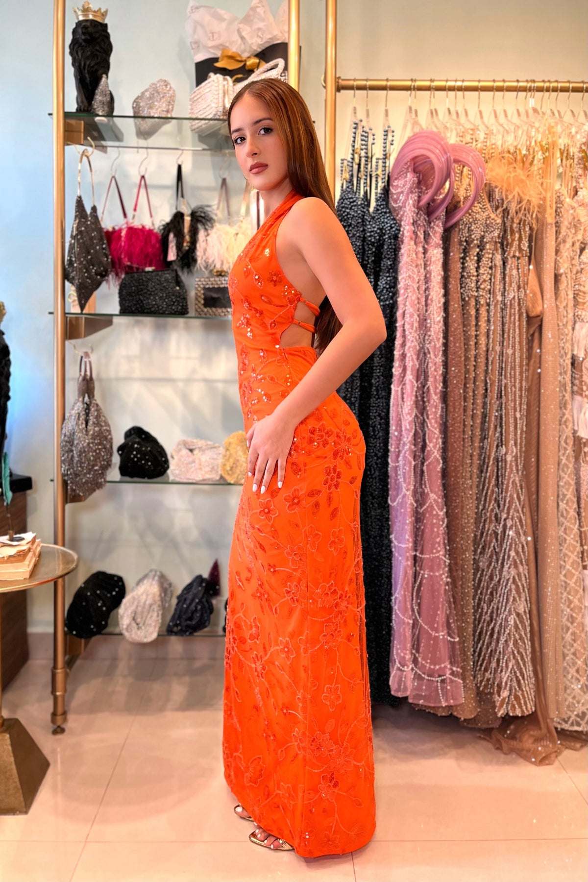 SOLARA HALTER BACKLESS MAXI DRESS