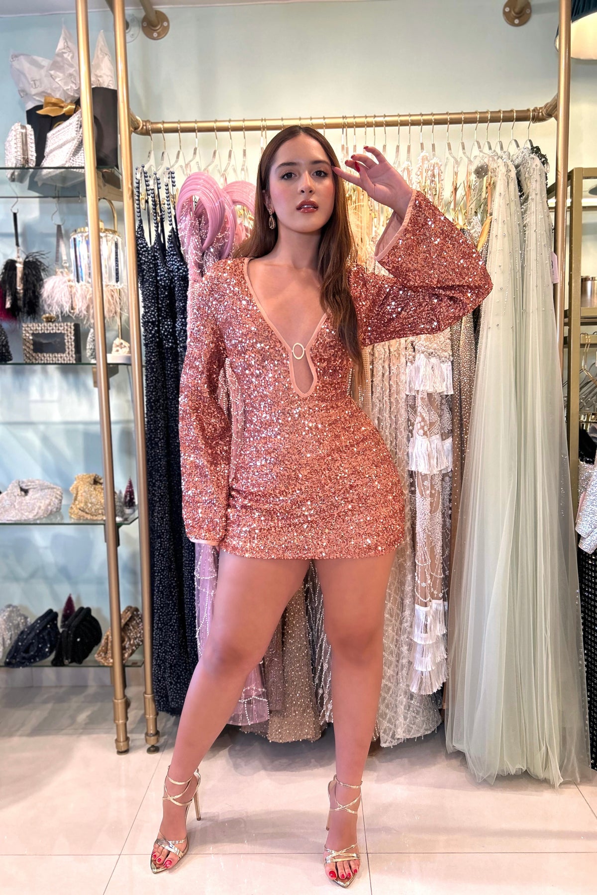 AZUA BELL SLEEVE SEQUIN MINI DRESS