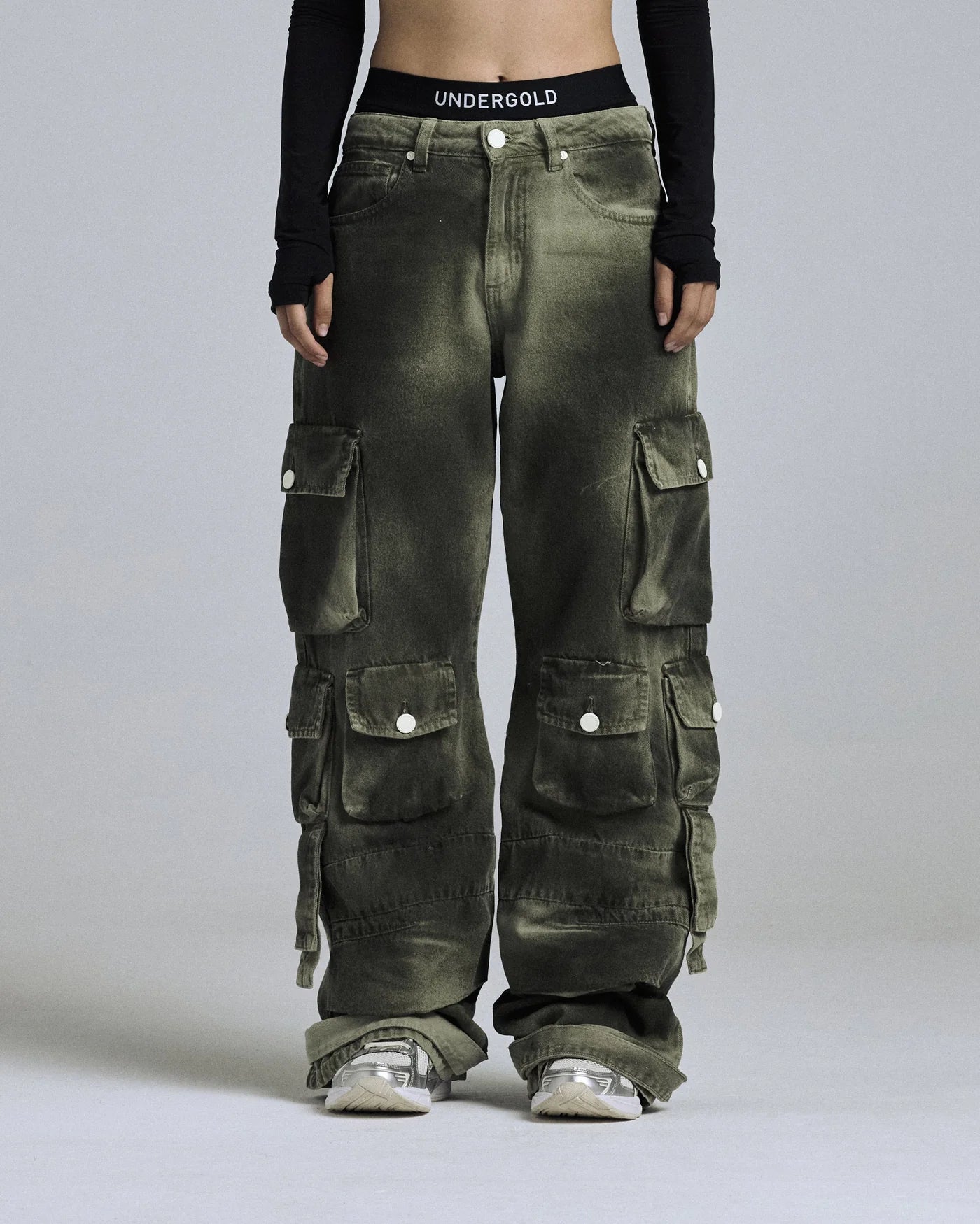 W BASIC MULTI-POCKET CARGO JEAN WASHED GREEN