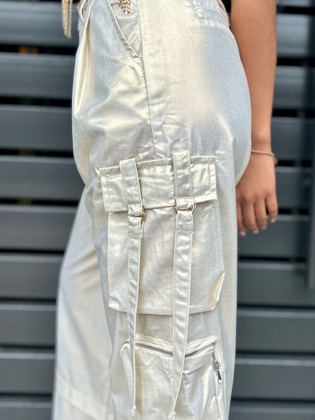 KAROL SHINY GOLD CARGO PANTS