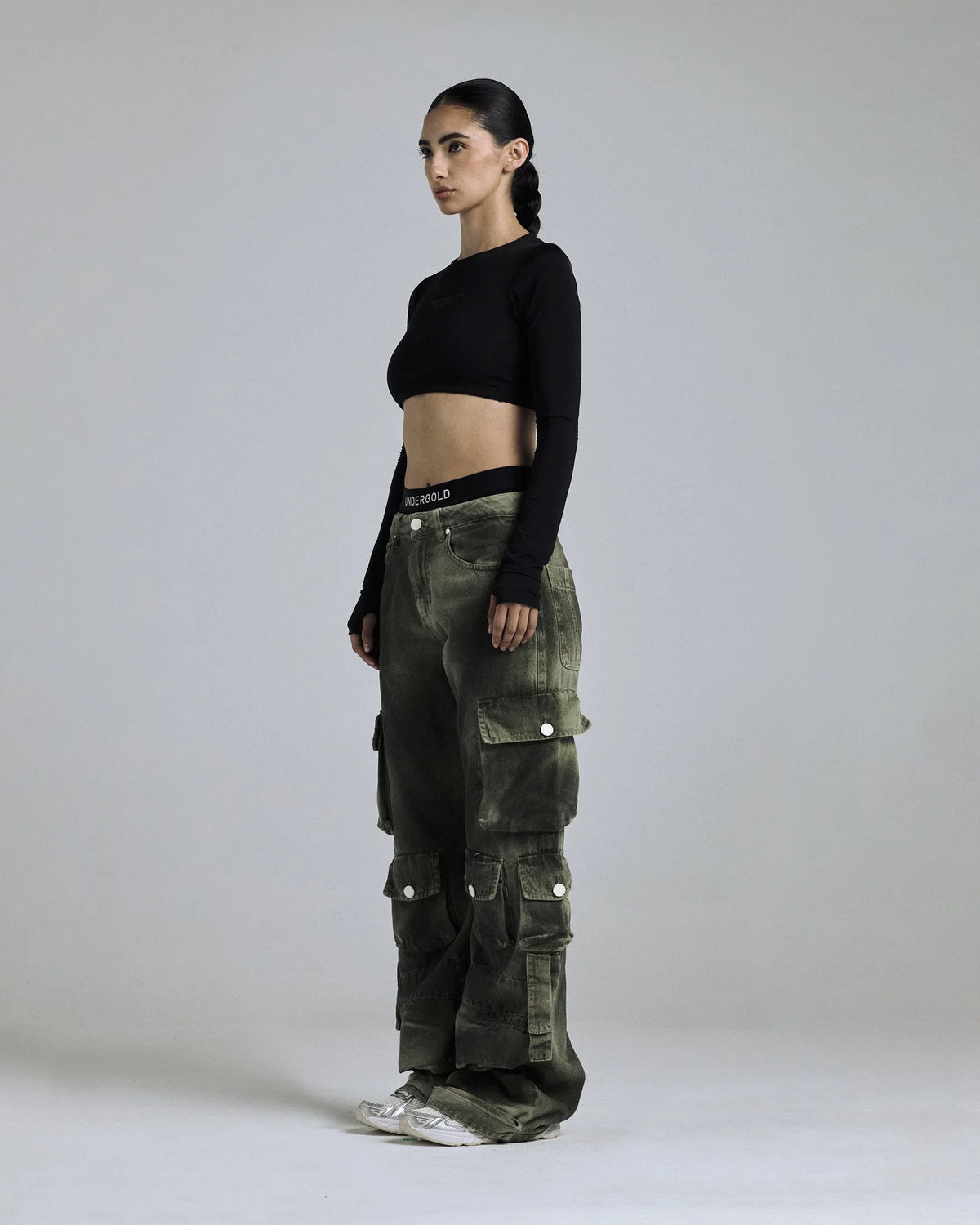 W BASIC MULTI-POCKET CARGO JEAN WASHED GREEN