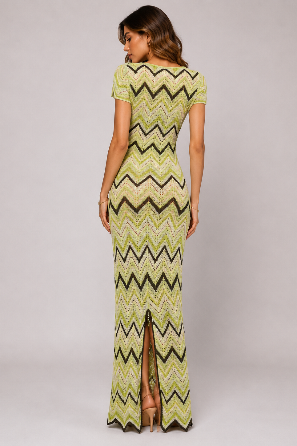 CALISTA CHEVRON GREEN DRESS