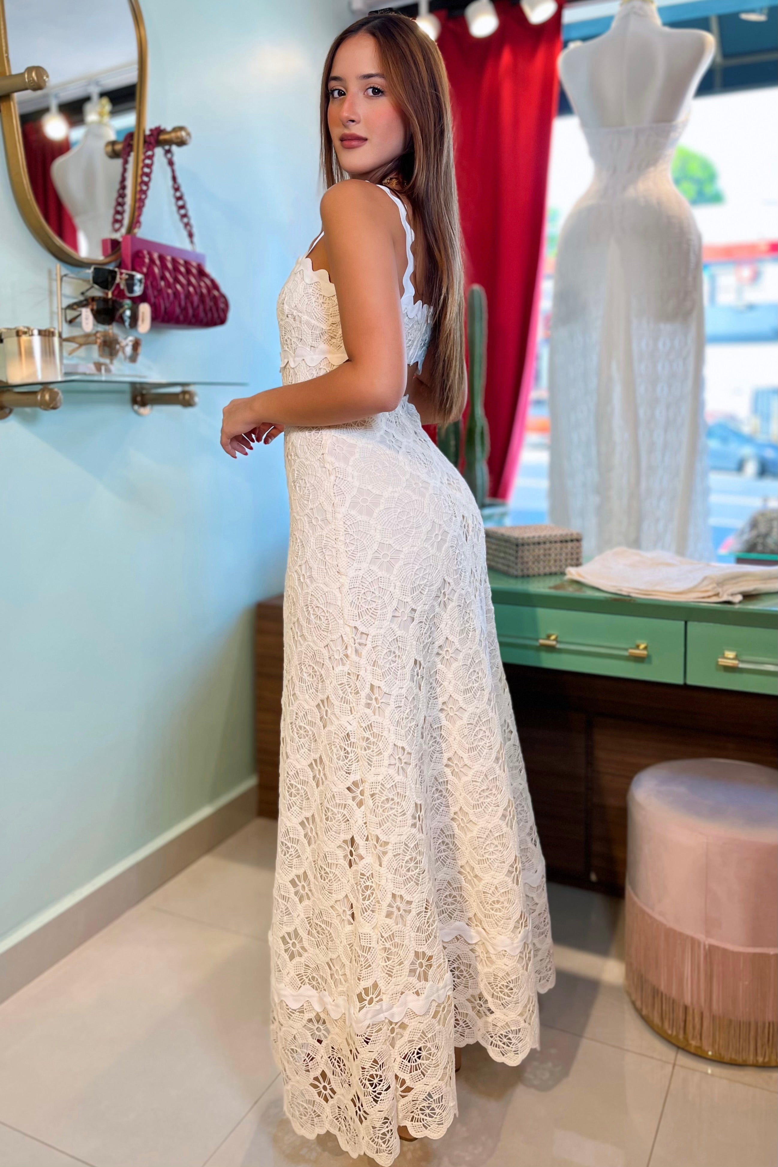 CAMELIA TRIM CROCHET MAXI DRESS