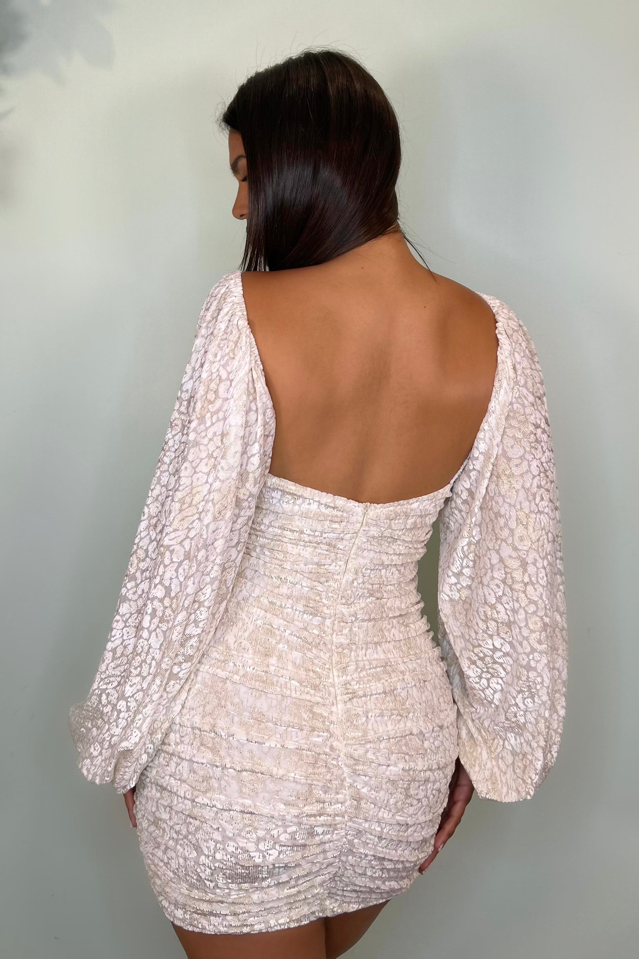 LEOPARD FULL SLEEVE DRESS - IVORY