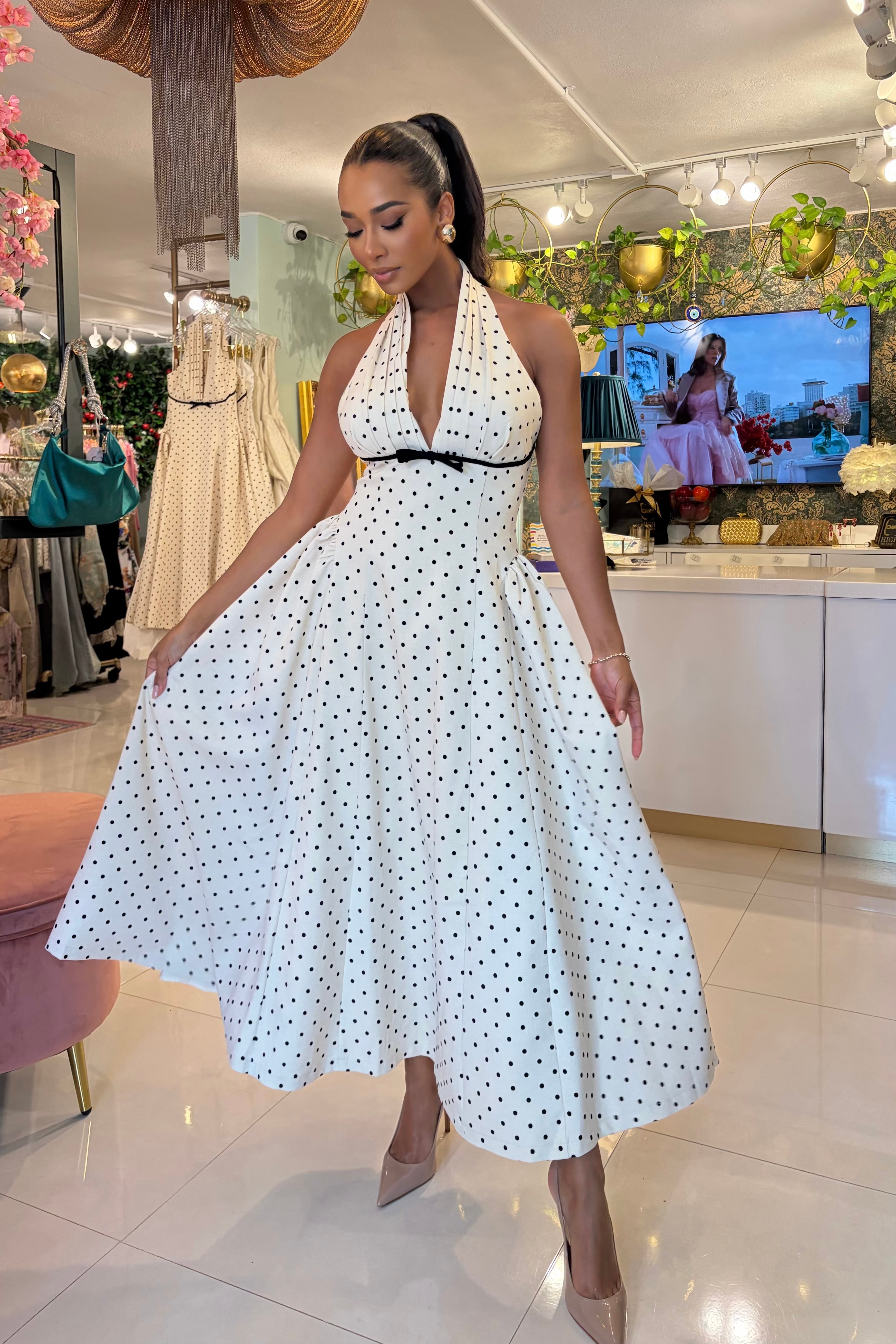 IDALIZ BLACK DOT MAXI DRESS