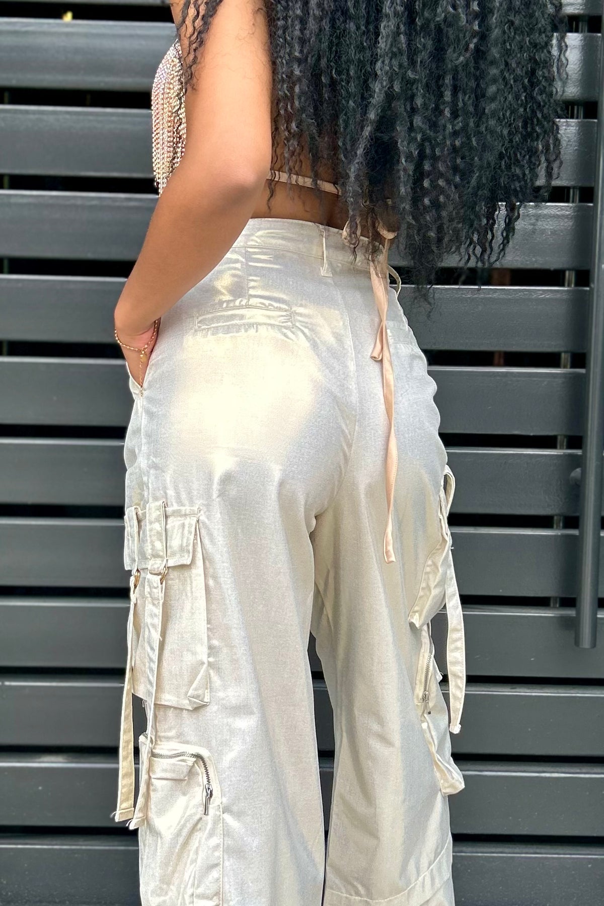 KAROL SHINY GOLD CARGO PANTS