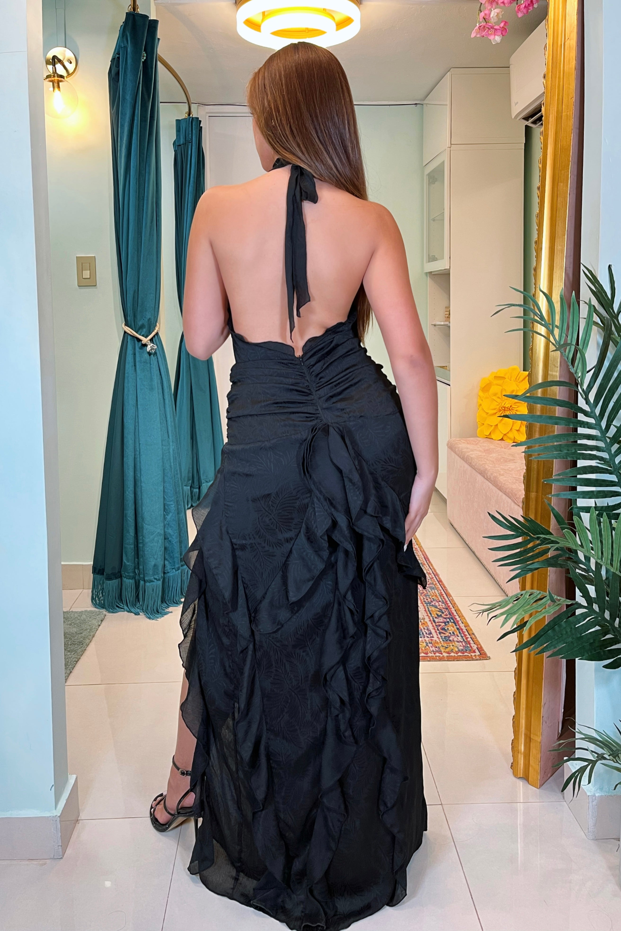 HEIDY HALTER FRILLS MAXI DRESS