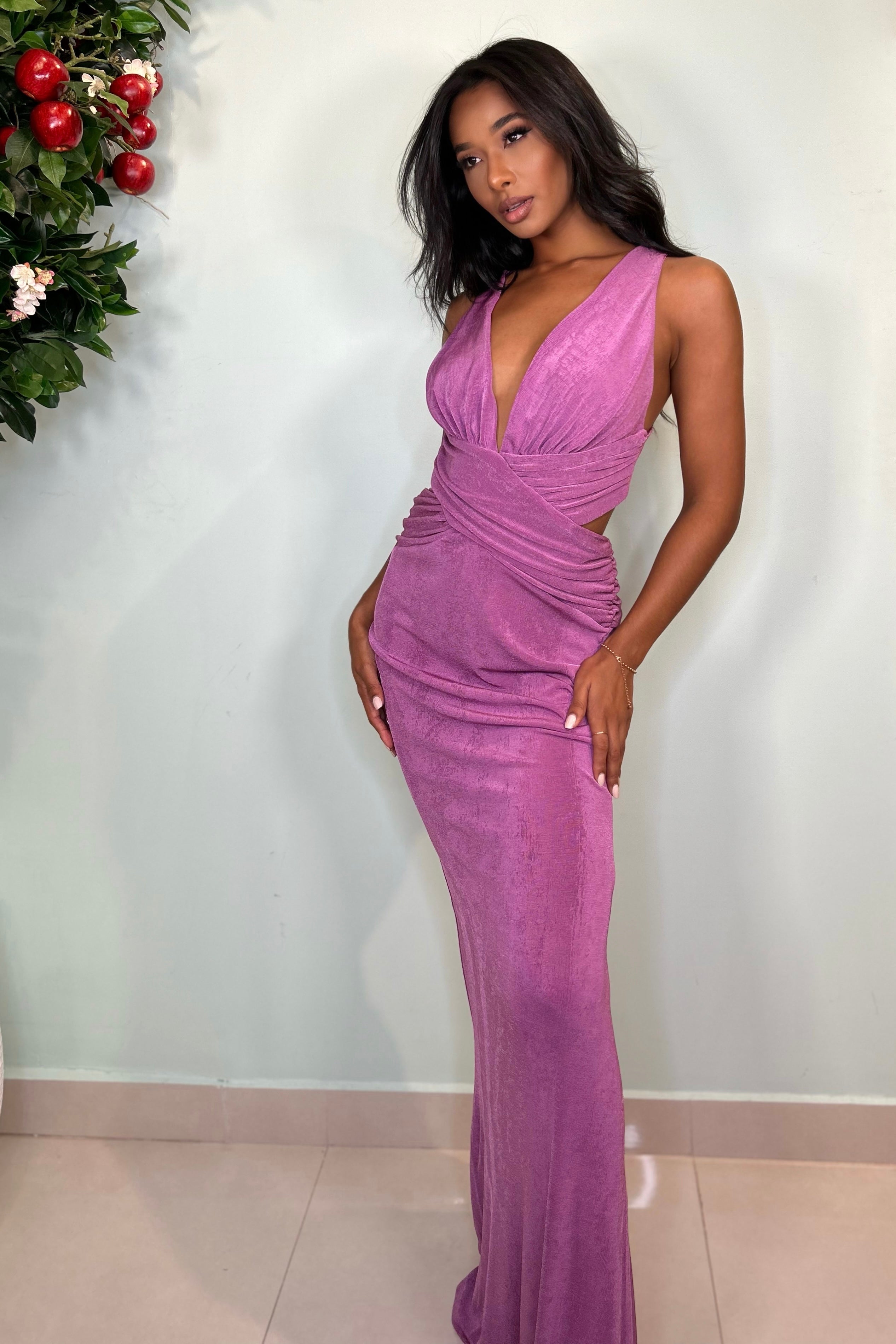 SLINKY CUTOUT MAXI DRESS - LAVENDER