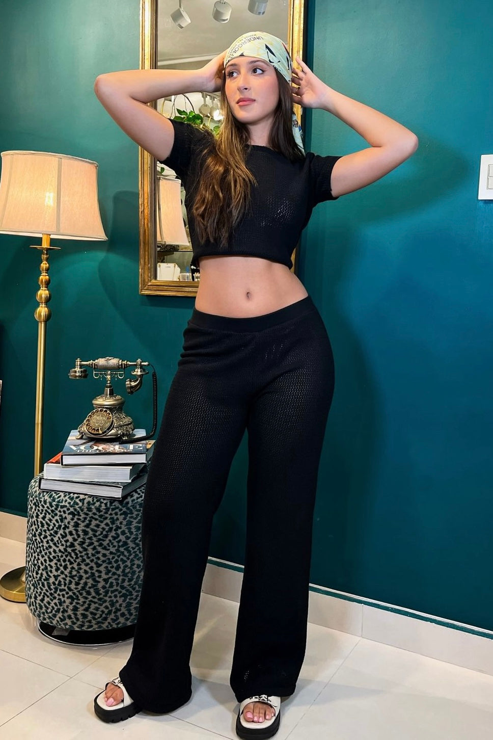 W BASIC KNIT STRAIGHTPANTS BLACK