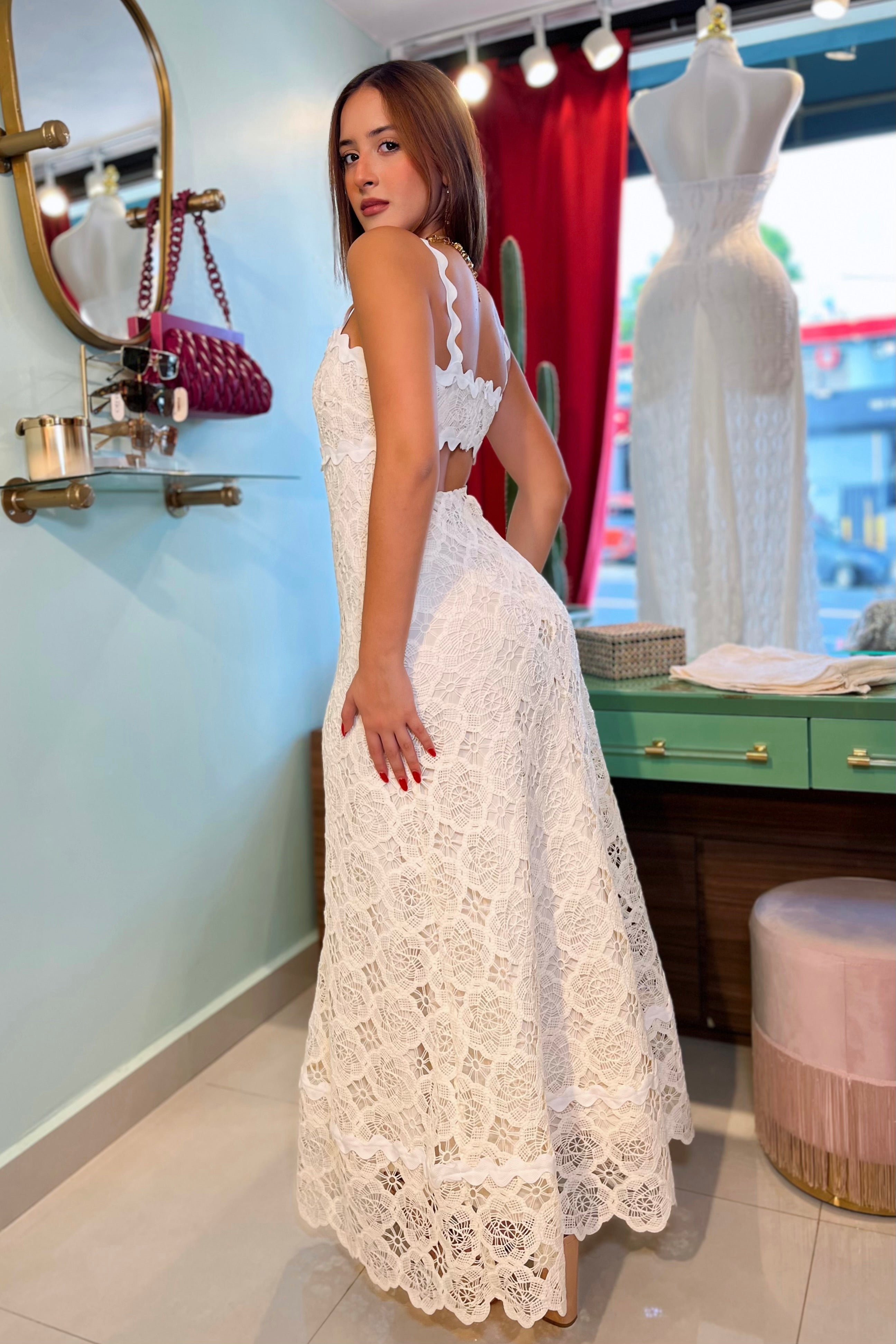 CAMELIA TRIM CROCHET MAXI DRESS