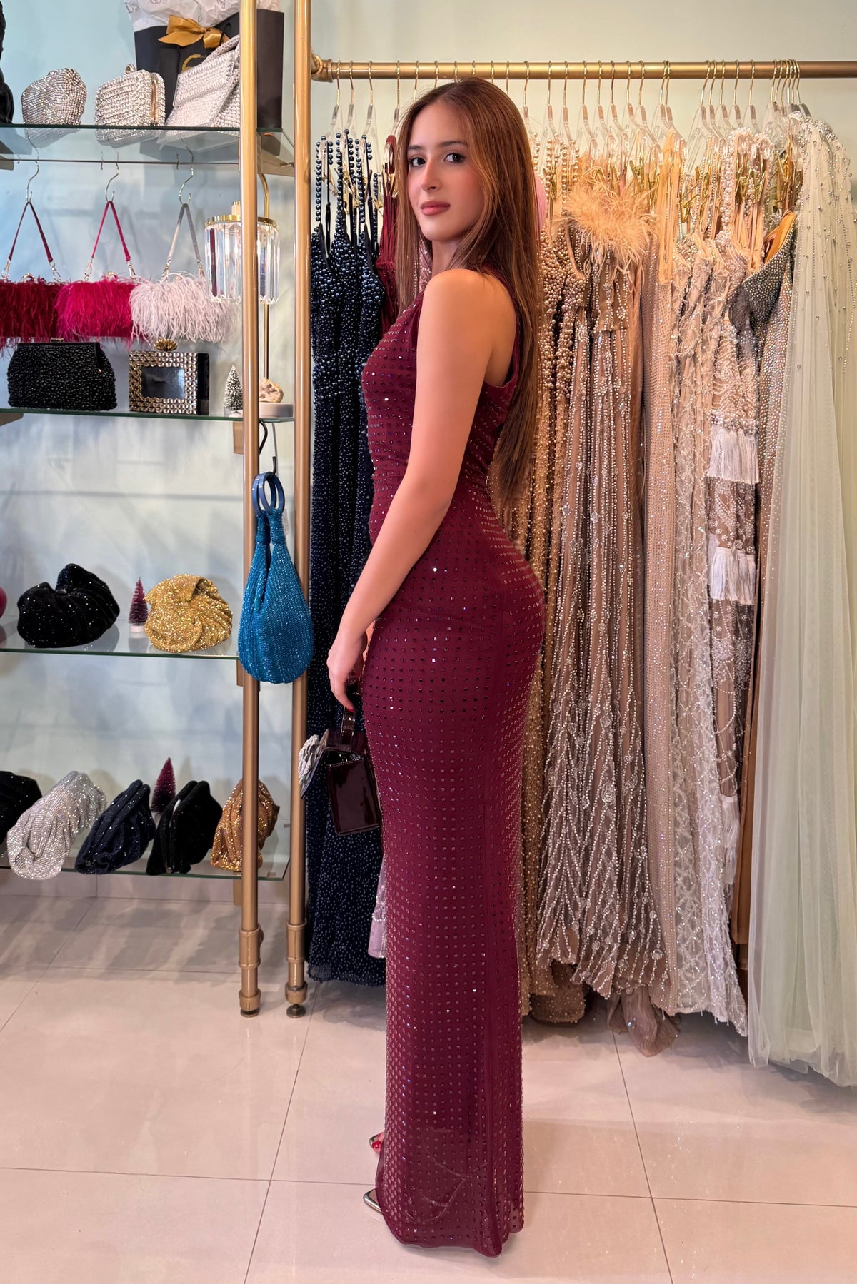 SARENA RHINESTONES MAXI DRESS