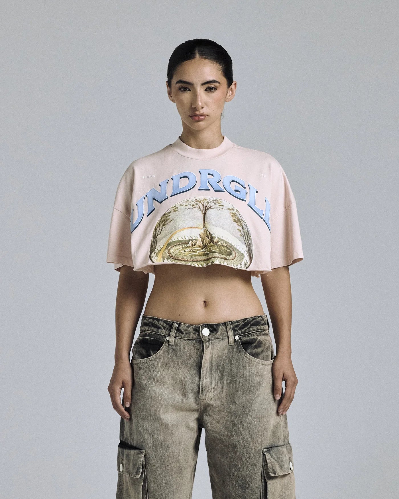 GENESIS PT02 TREE OF LIFE CROP TOP PASTEL PINK