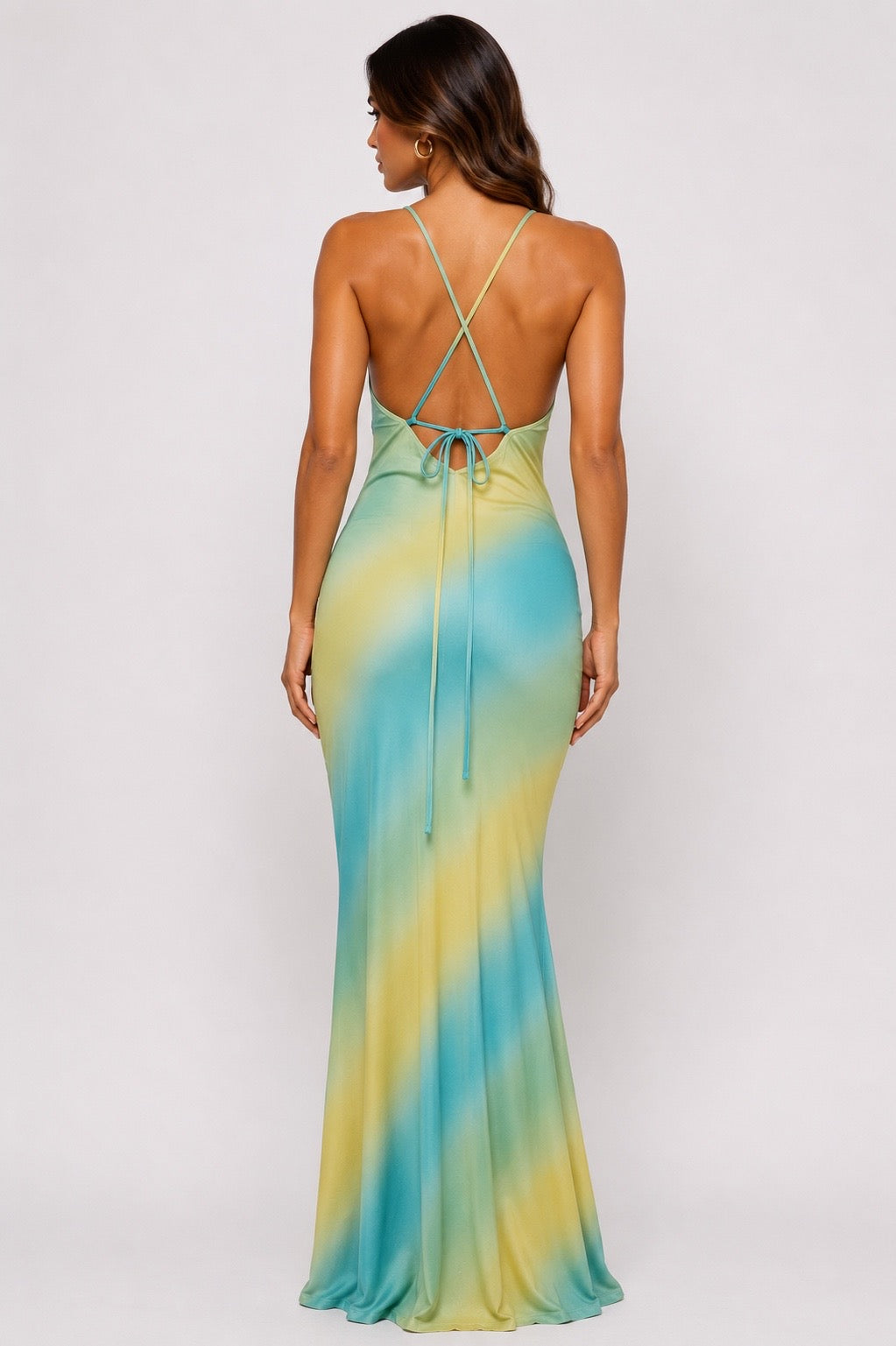 KACIE AQUA-YELLOW MAXI DRESS