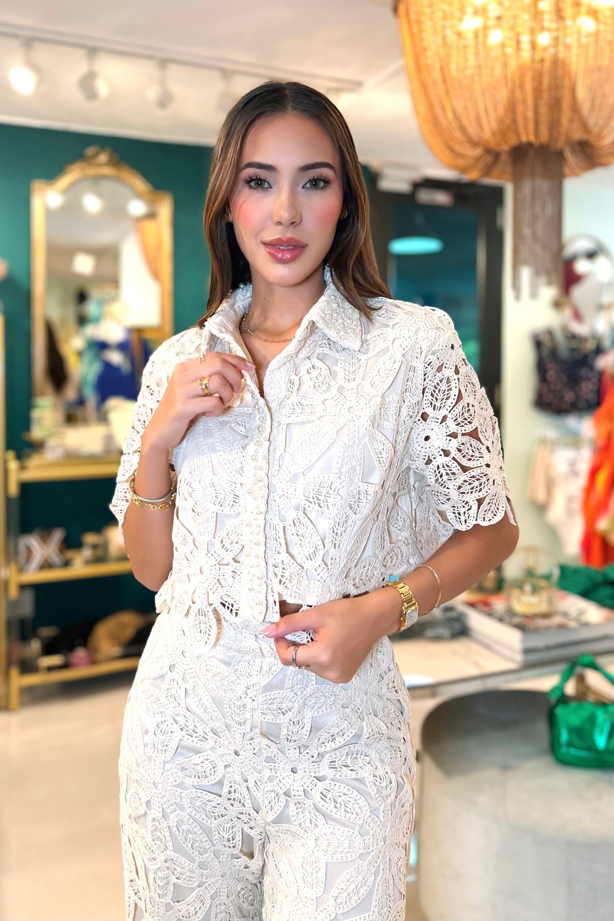 CORALINA PEARL CROCHET PANT SET