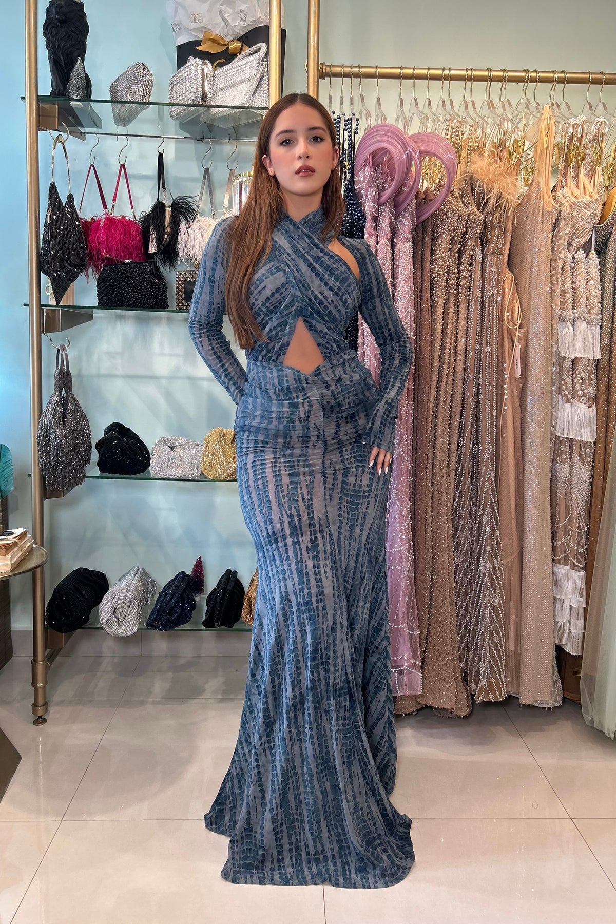 ZENIX VELVET MESH MAXI DRESS