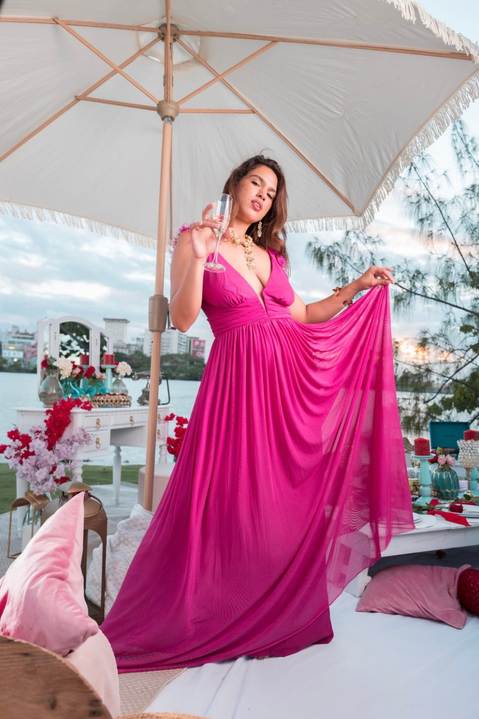 JULISSA FEATHER TRIM DRESS