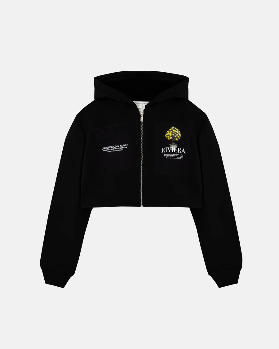 RIVIERA LEMON TREE CROPPED HOODIE BLACK
