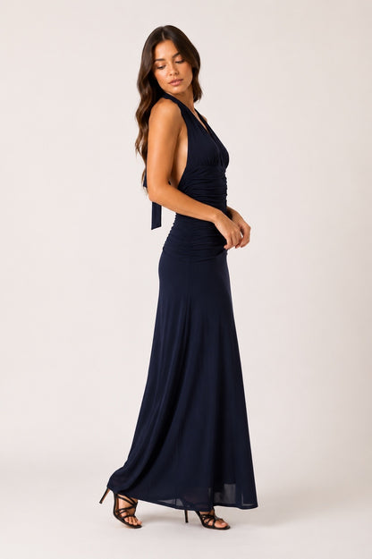 ZARIA HALTER NAVY MAXY DRESS