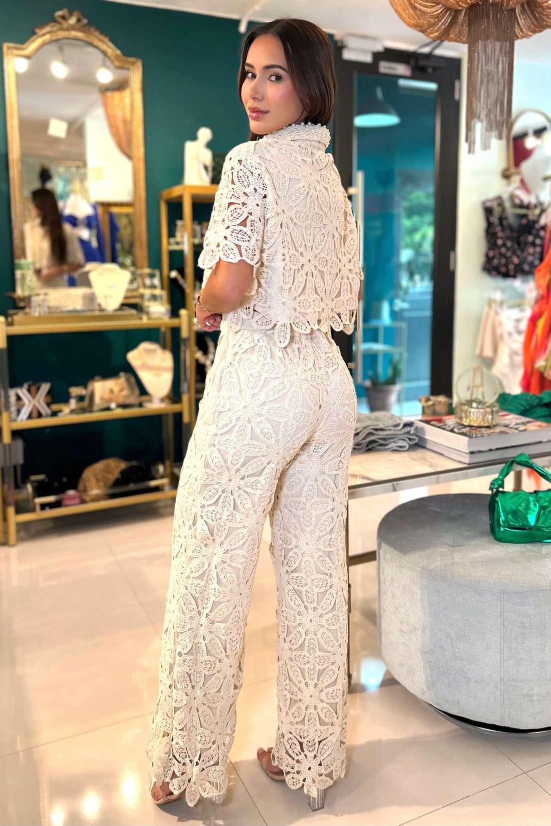 CORALINA PEARL CROCHET PANT SET