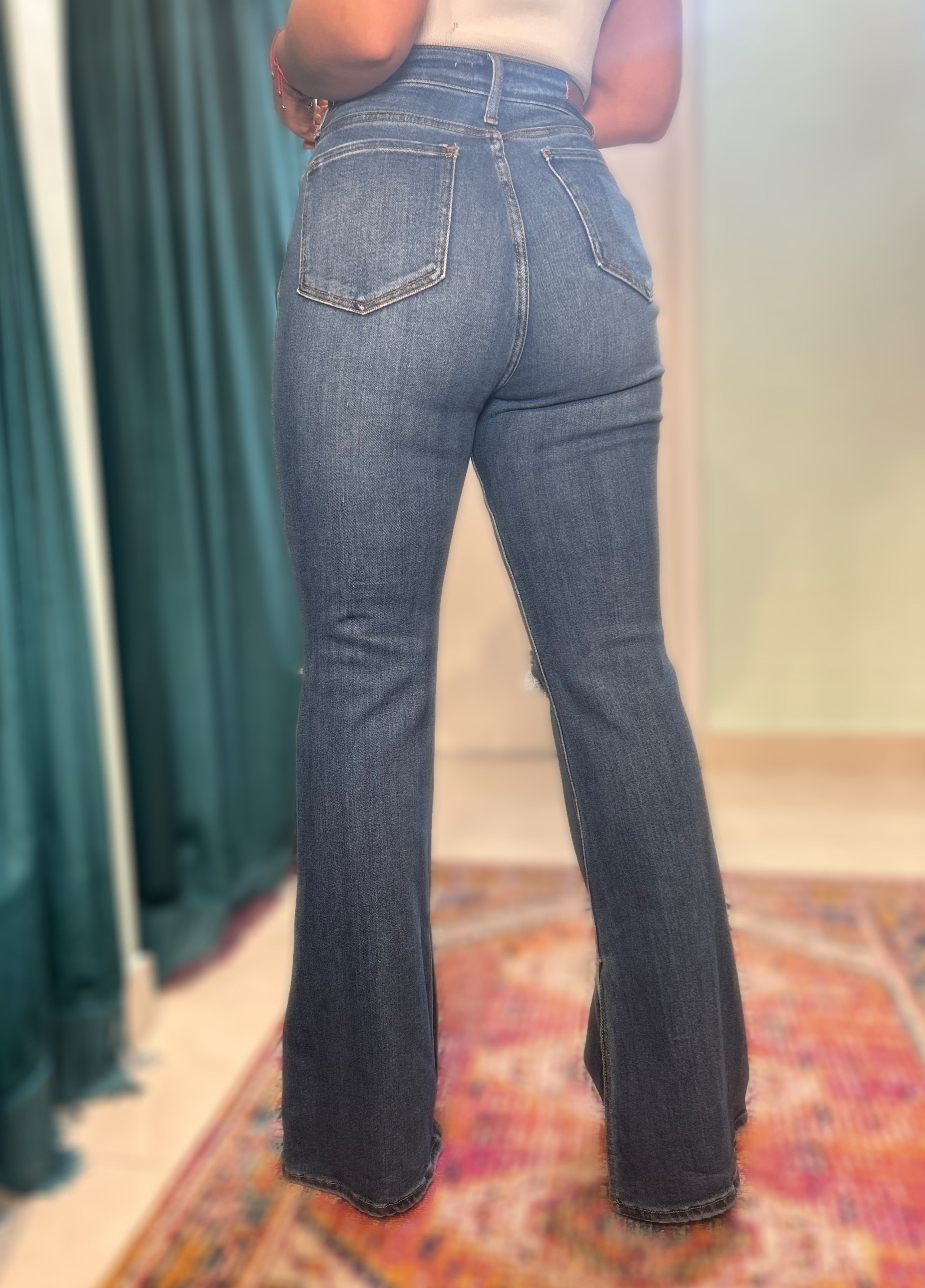HIGH RISE SKINNY FLARE - DARK DENIM