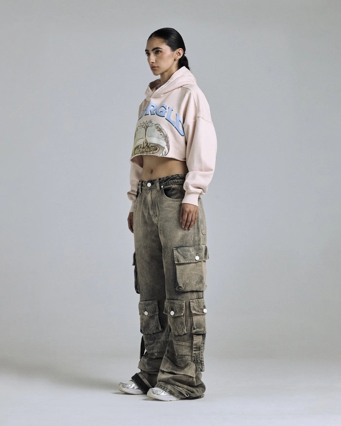 W BASIC MULTI-POCKET CARGO JEAN WASHED BROWN