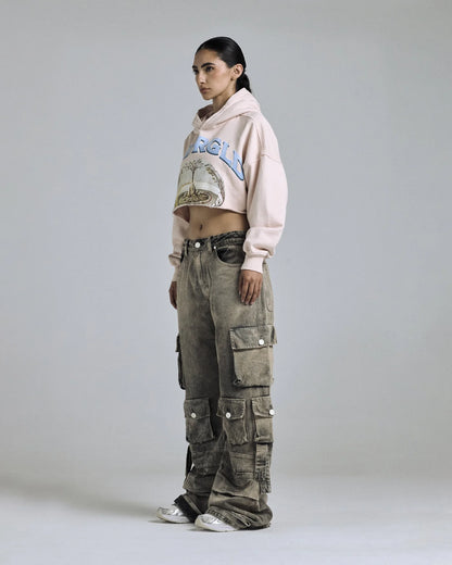 W BASIC MULTI-POCKET CARGO JEAN WASHED BROWN