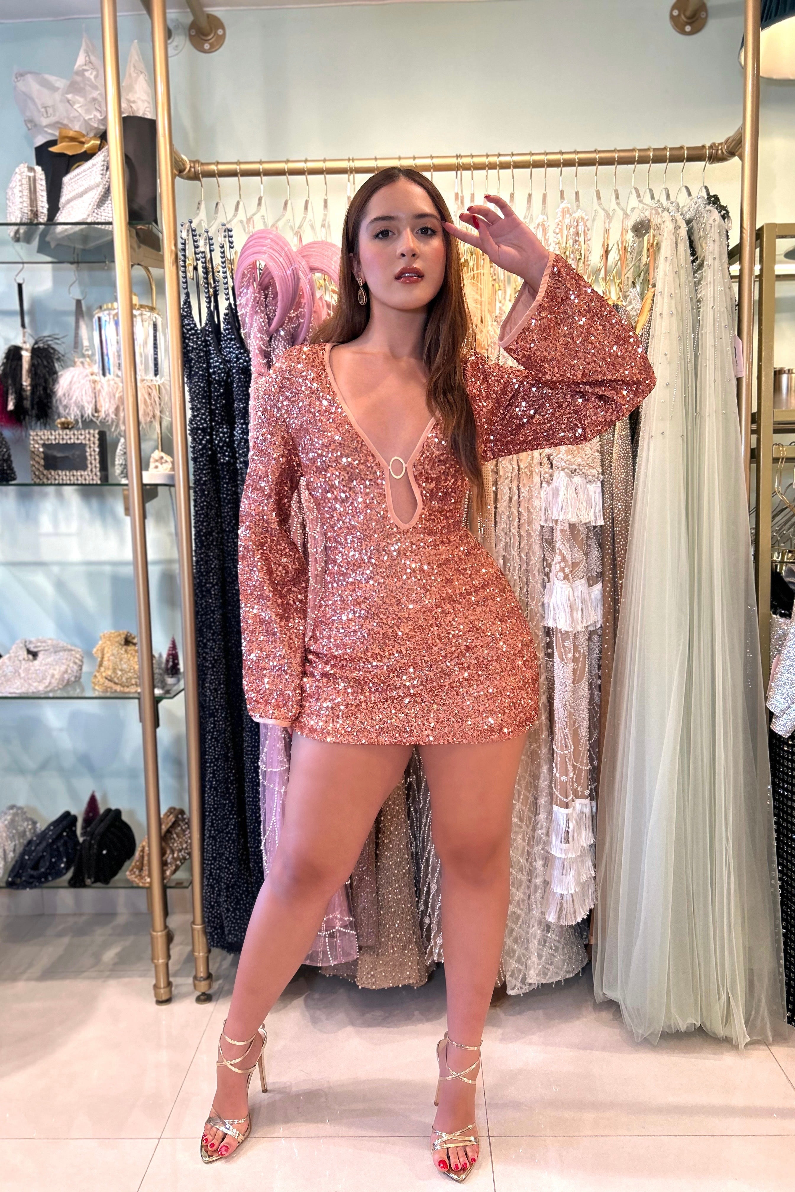 AZUA BELL SLEEVE SEQUIN MINI DRESS