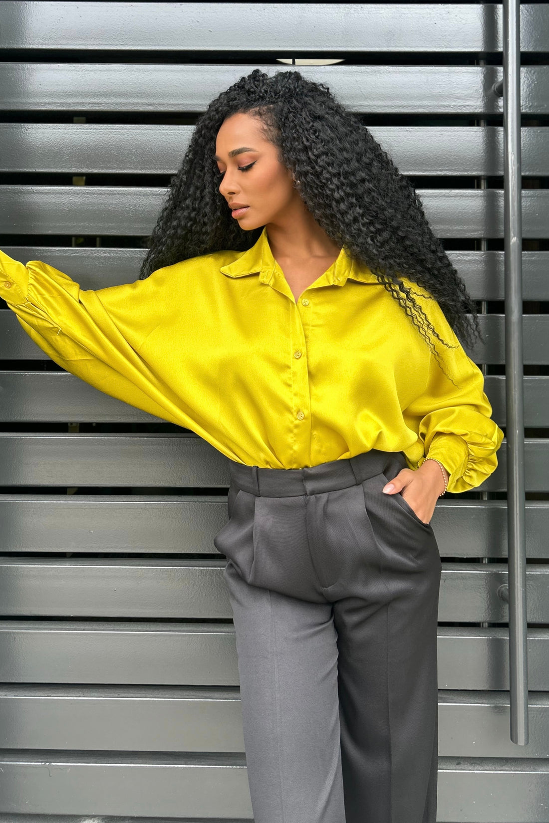 LESLIE GREEN SATIN TOP