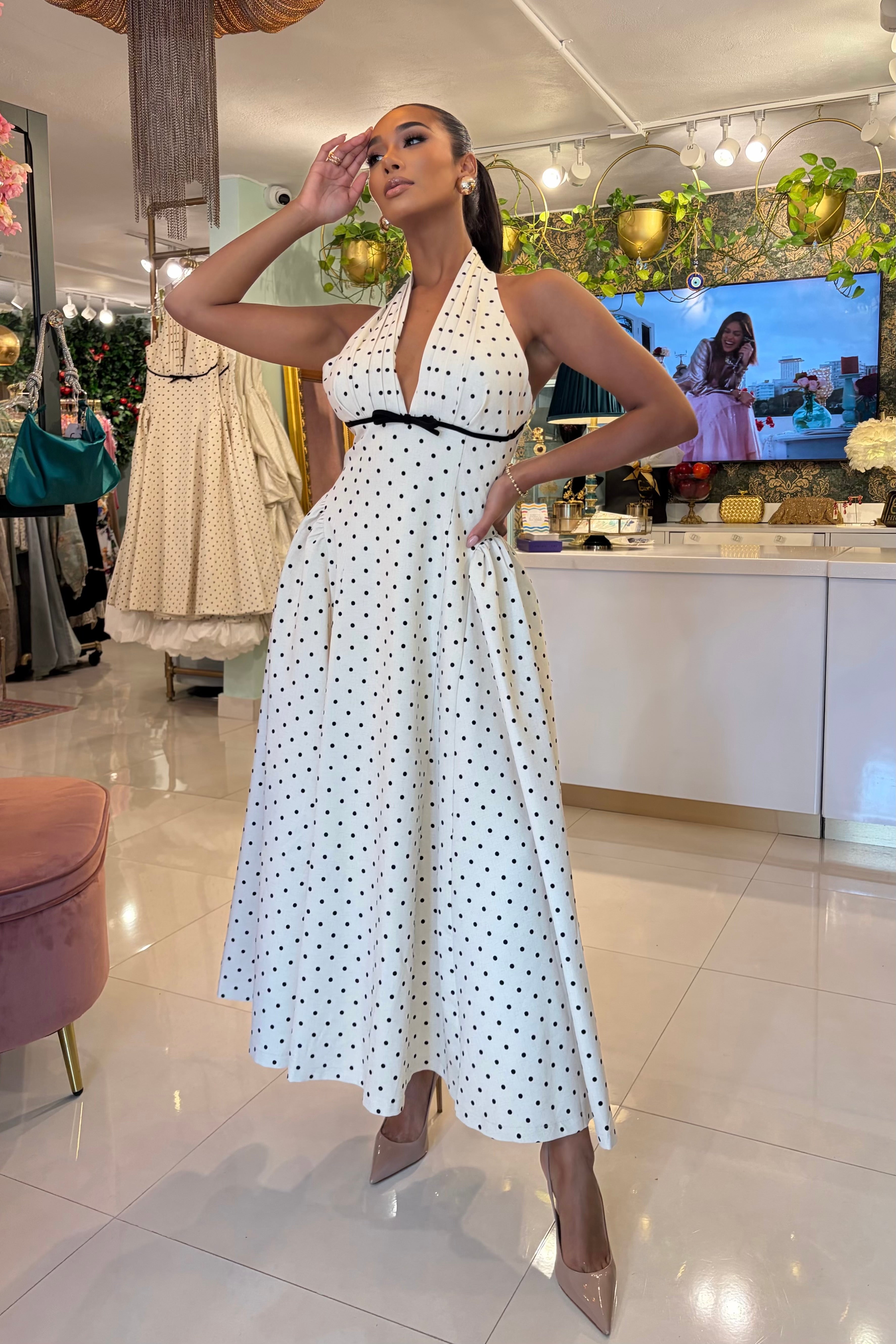 IDALIZ BLACK DOT MAXI DRESS