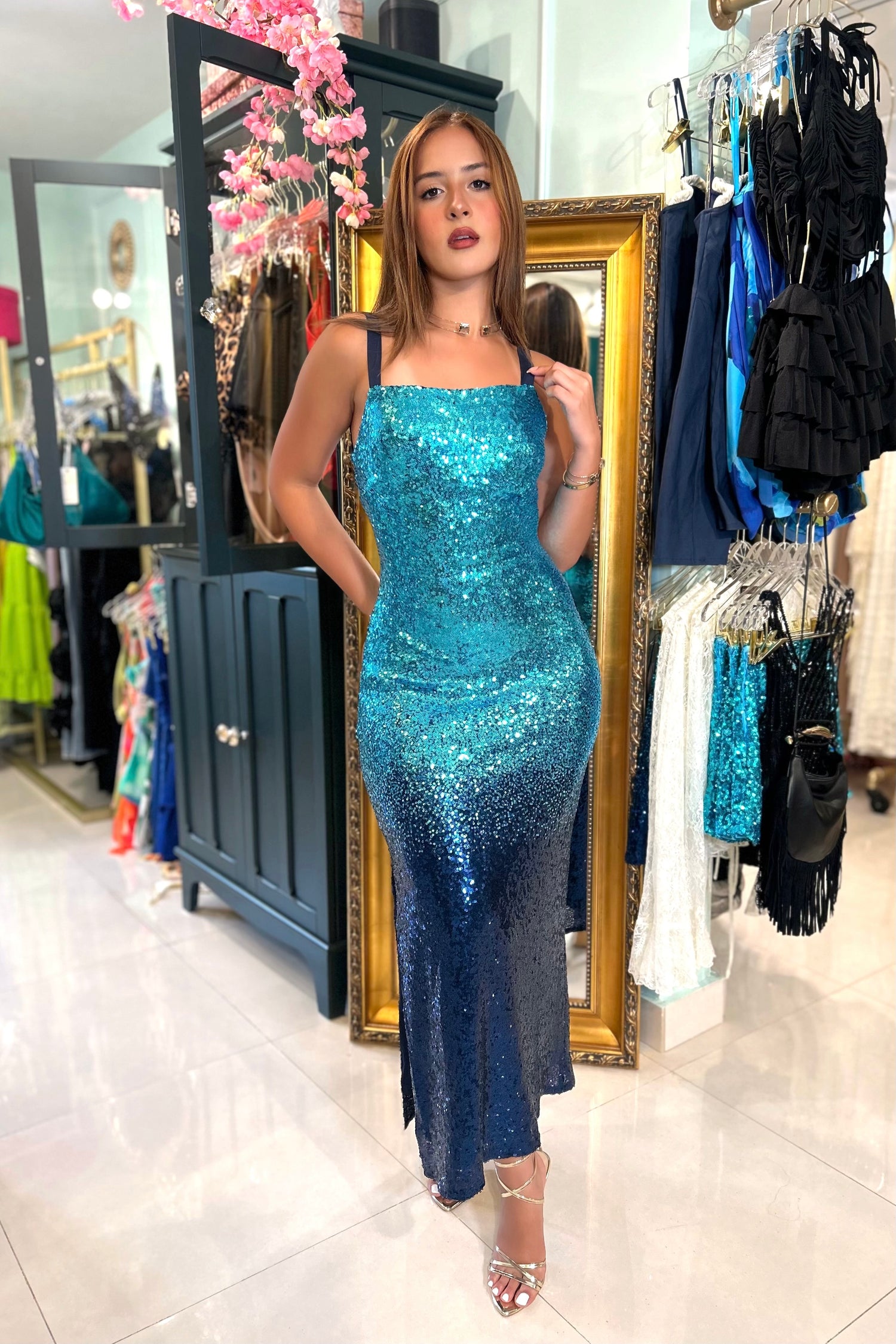 CELIA BLUE SEQUINS DRESS