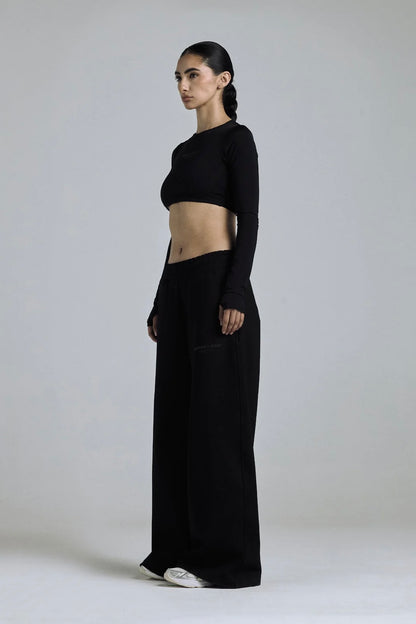W BASIC WIDE STRAIGHTPANTS BLACK