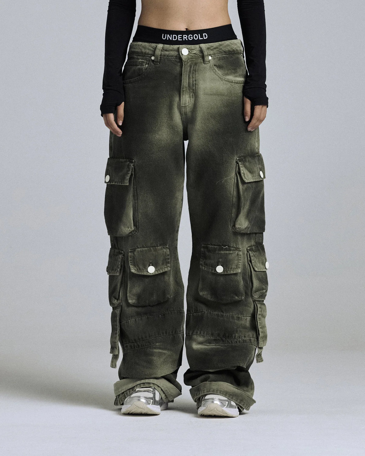 W BASIC MULTI-POCKET CARGO JEAN WASHED GREEN
