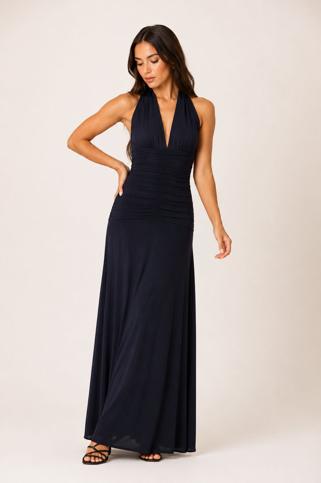 ZARIA HALTER NAVY MAXY DRESS