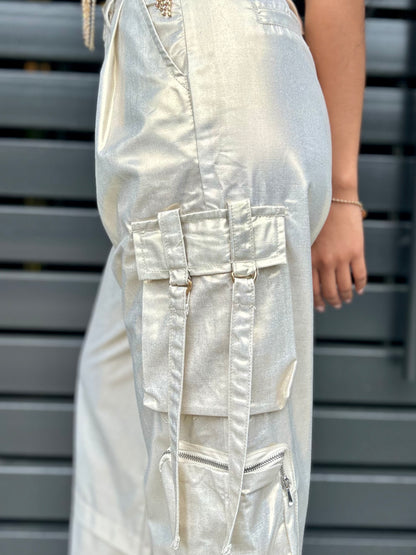 KAROL SHINY GOLD CARGO PANTS