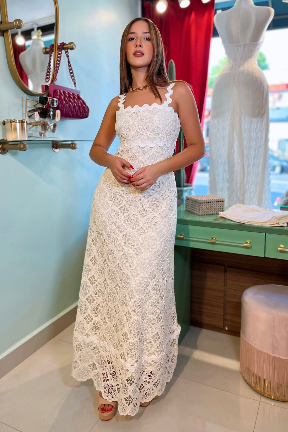 CAMELIA TRIM CROCHET MAXI DRESS