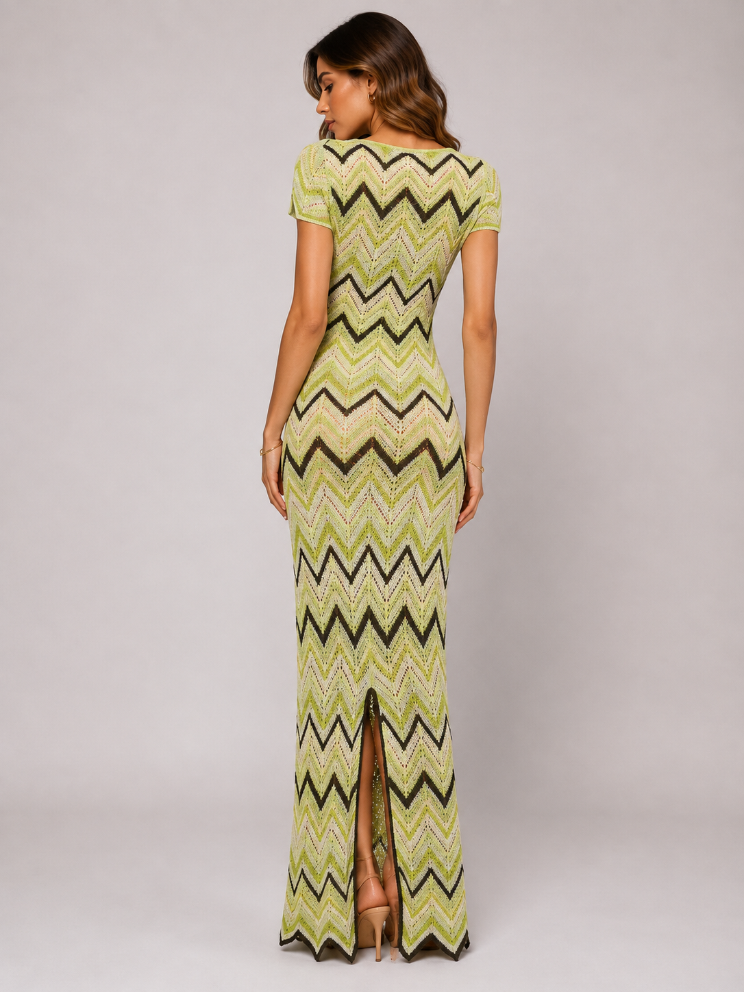 CALISTA CHEVRON GREEN DRESS