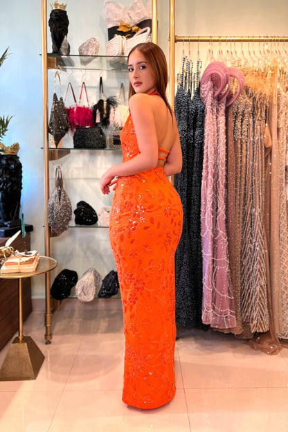 SOLARA HALTER BACKLESS MAXI DRESS