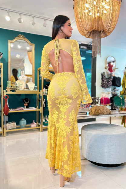 MARINÈ YELLOW FLORAL MAXI DRESS