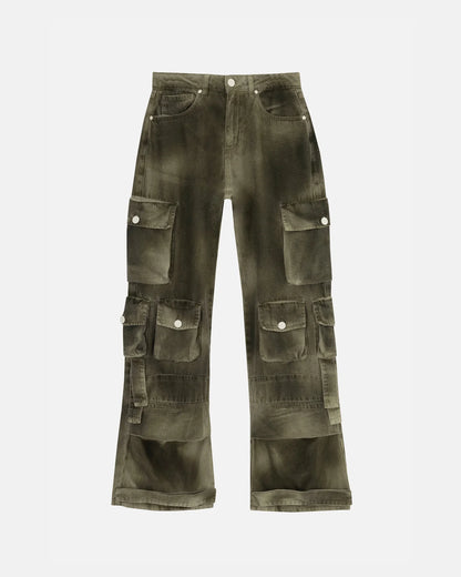 W BASIC MULTI-POCKET CARGO JEAN WASHED GREEN