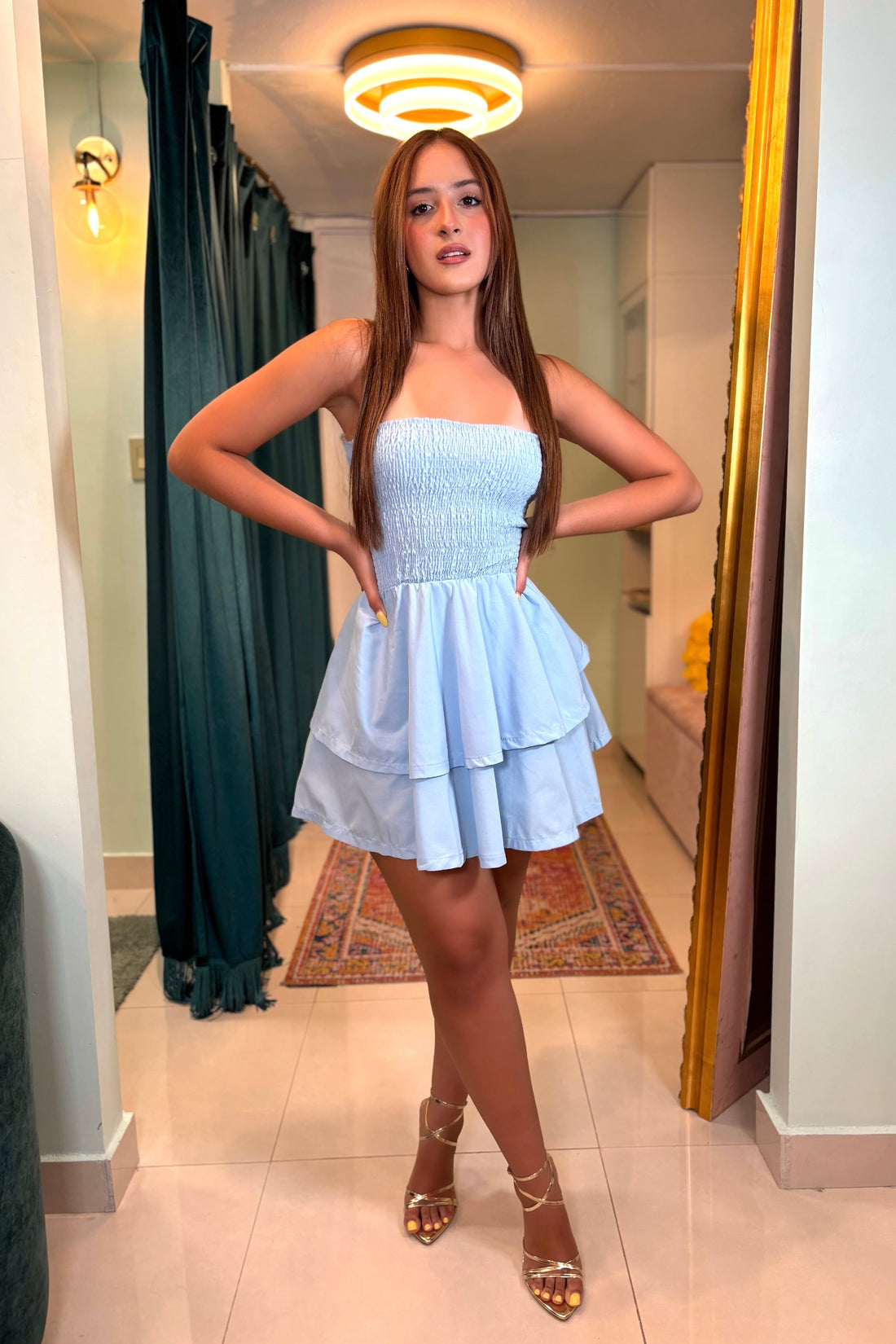 SIRA BLUE STRAPPLES MINI DRESS