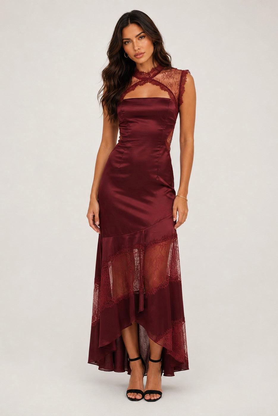 KASSIA SATIN LACE MAXI DRESS