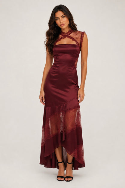 KASSIA SATIN LACE MAXI DRESS