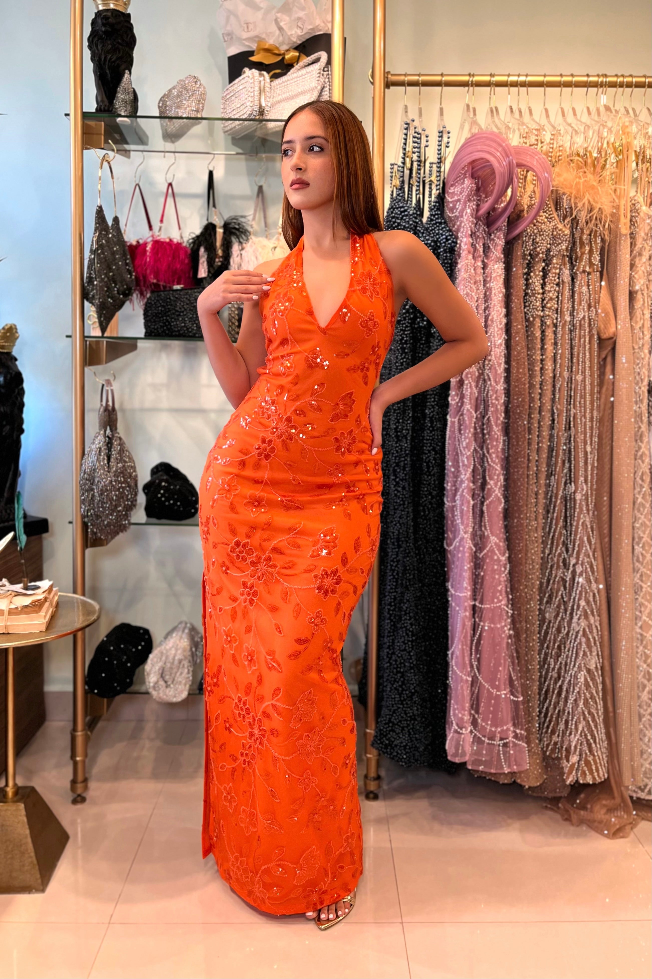 SOLARA HALTER BACKLESS MAXI DRESS