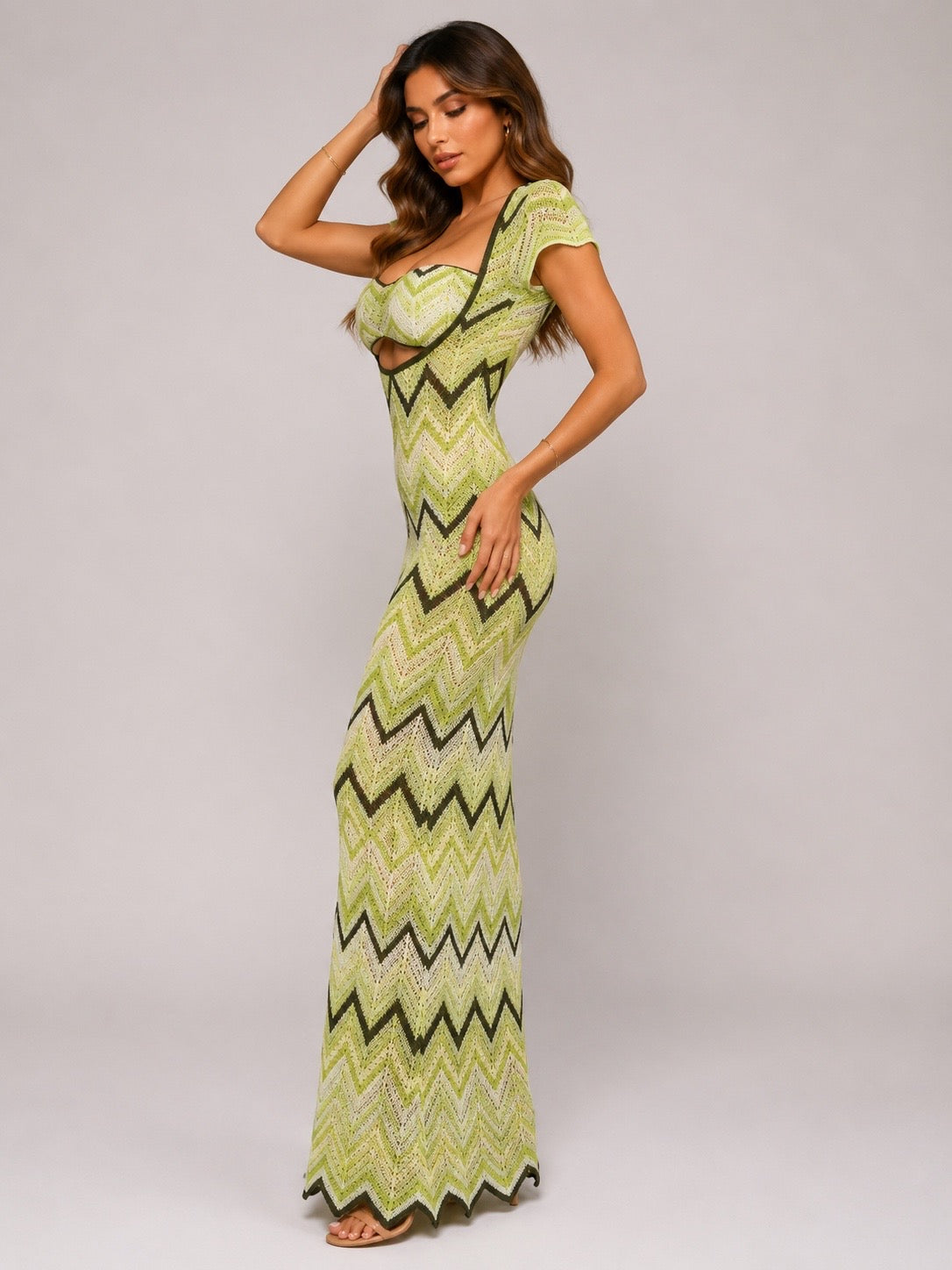 CALISTA CHEVRON GREEN DRESS