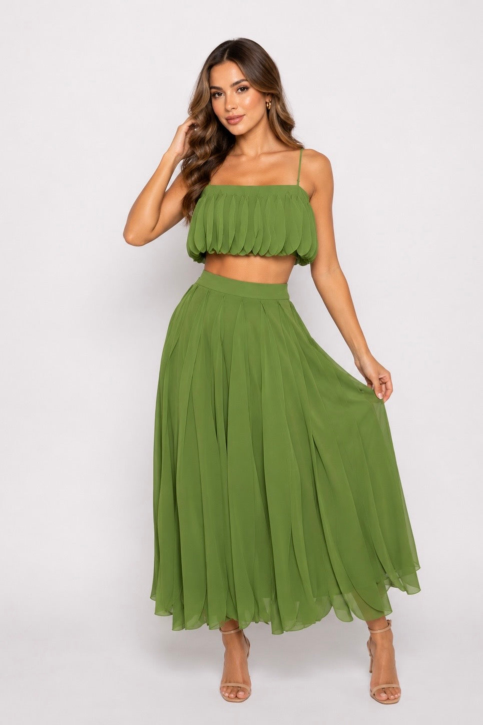 SAVINA KIWI PETAL SKIRT SET
