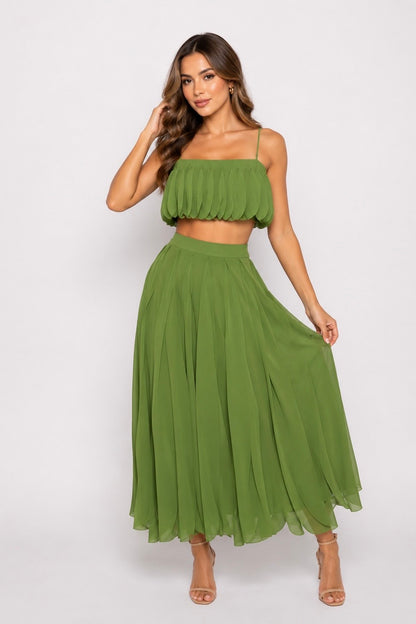 SAVINA KIWI PETAL SKIRT SET