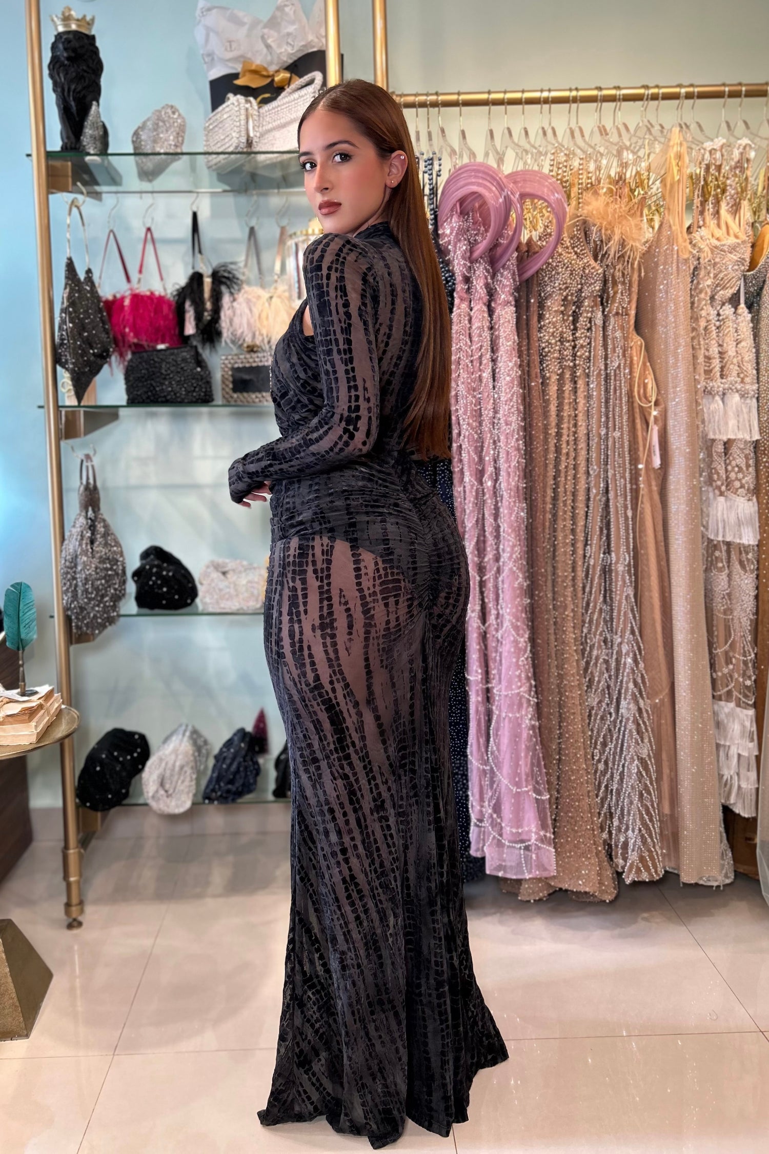 ZENIX VELVET MESH MAXI DRESS