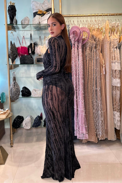 ZENIX VELVET MESH MAXI DRESS