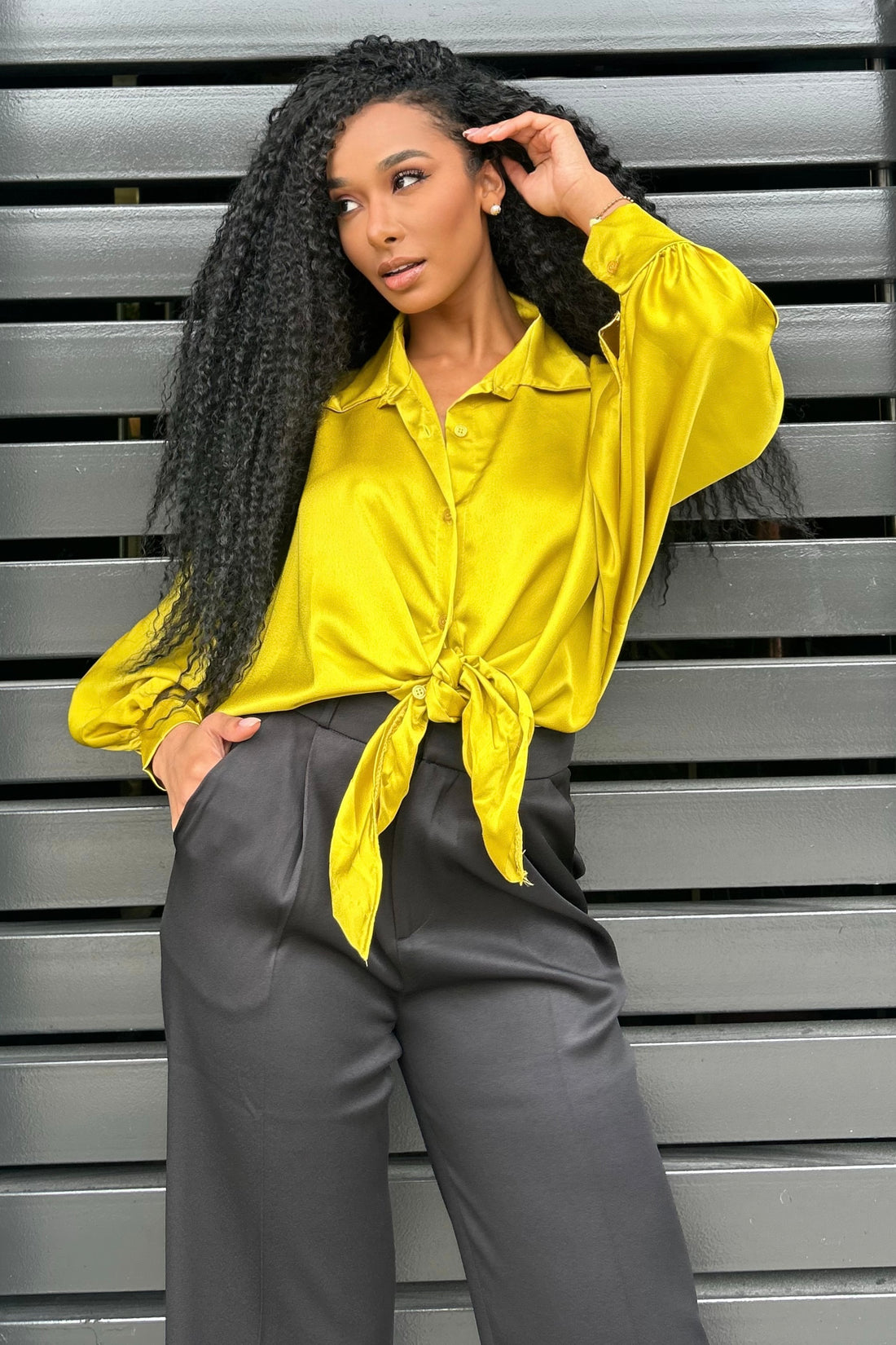 LESLIE GREEN SATIN TOP